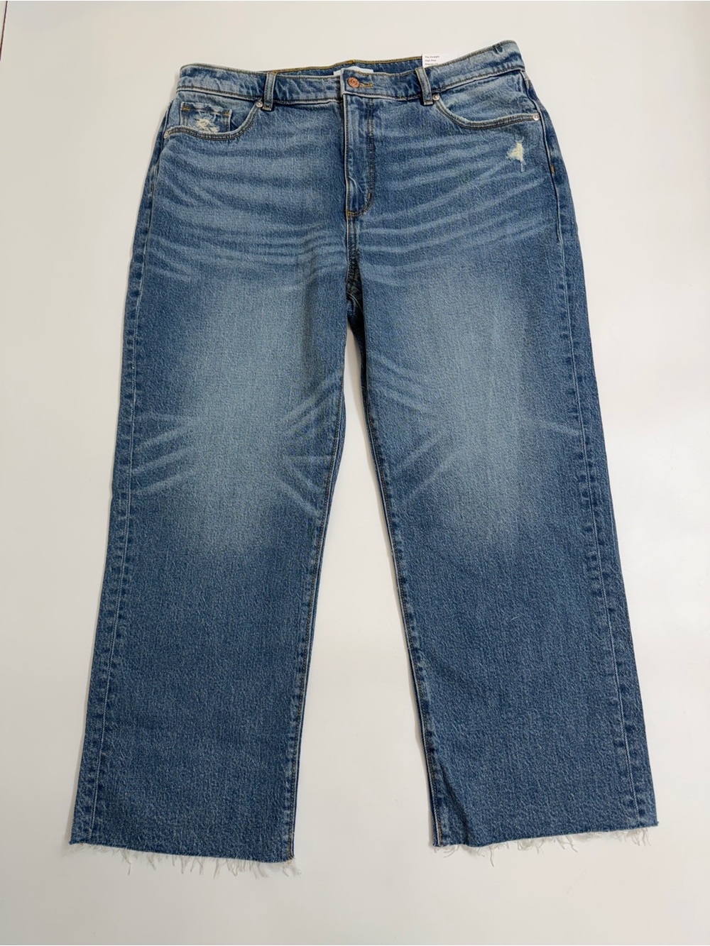 NWT LOFT The‎ Straight High Rise Raw Hem Jeans Size 16 Petite Light Wash